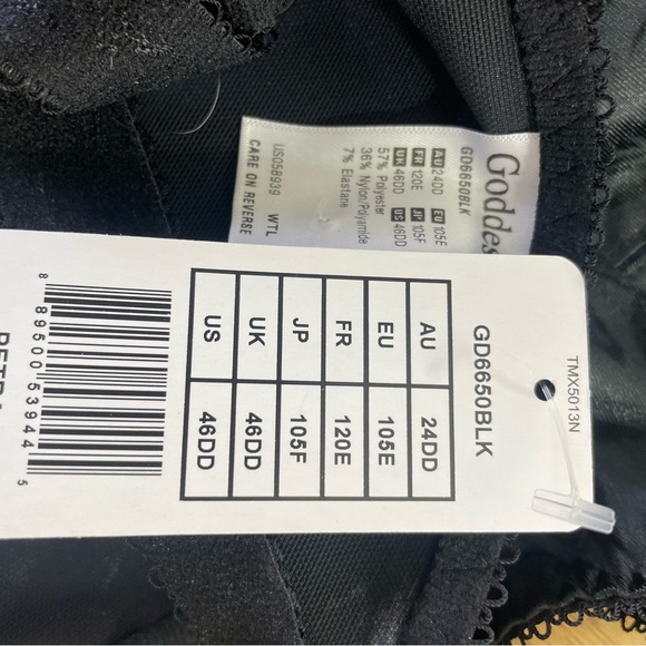 Goddess Black Sheer Bra, Kiera, Size 46DD - NWT - Picture 7 of 8